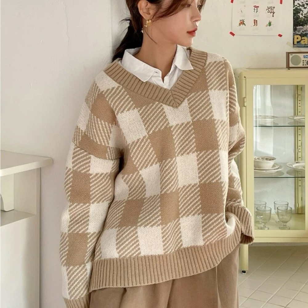 Oversized Plaid Sweater size S